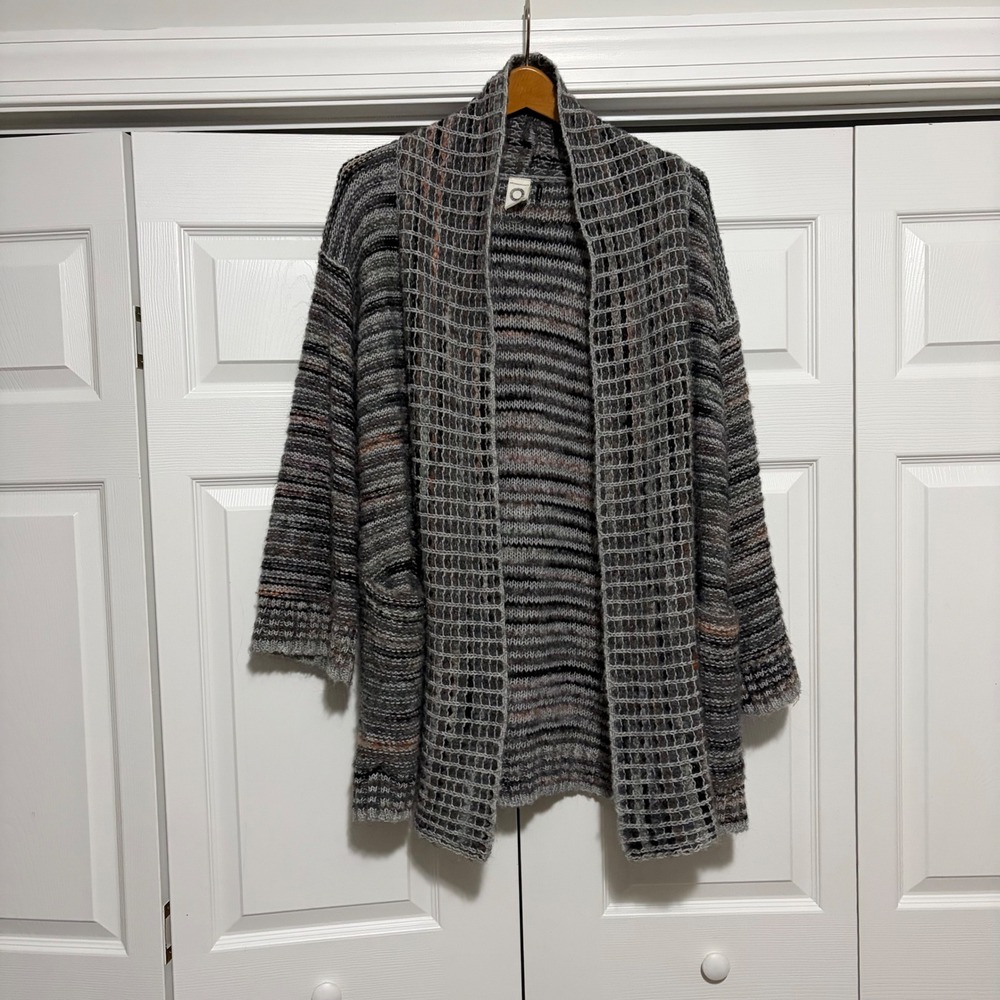 Anthropologie Akemi + Kin Cardigan Women XS Grey Striped Open Front Sweater Core